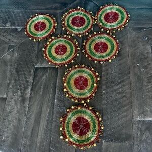 Colorful Southwestern Artisan Handmade Glass Beaded Work Mats Coasters Set Of 7